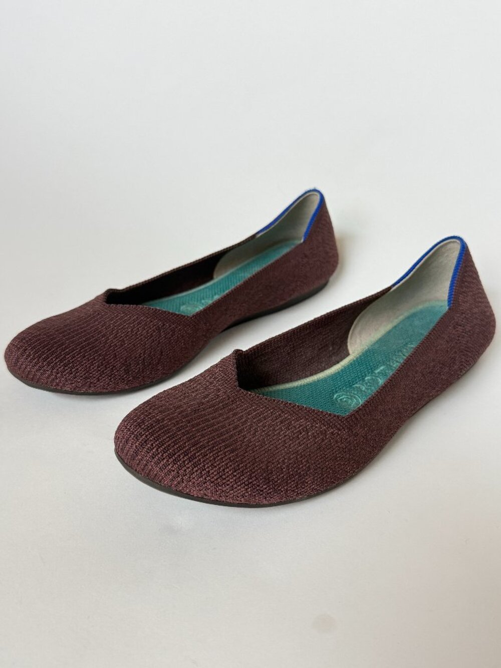 Rothys Womens 9 Daily Flat Shoe Rounded Toe Truffle Brown Red Teal inserts sole